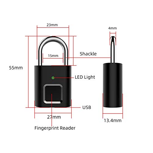 Yantan Candado inteligente para puerta con huellas dactilares, IP65, resistente al agua, digital, portátil, con USB, sin llave