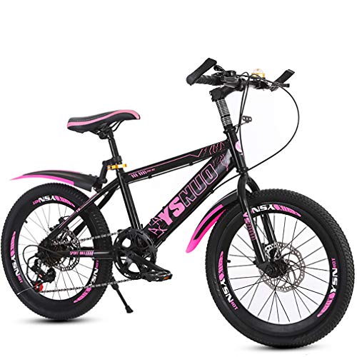 YAOXI Bicicleta De Montaña con Llantas Hecho De Aleación De Aluminio, Mango Antideslizante Variable Velocidad Frenos De Disco En Frente Y Detras Niño-Niña Bicicletas,Black/Pink,22Inch