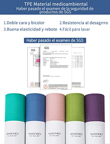 YAWHO Colchoneta de Yoga Esterilla Yoga Material medioambiental TPE,Modelo:183cmx66cm Espesor:6milímetros,Tapete de Deporte Grande y Antideslizante,Correas y Mochilas como Regalos (Blue)