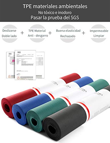 YAWHO Colchoneta de Yoga Esterilla Yoga Material medioambiental TPE,Modelo:183cmx66cm Espesor:6milímetros,Tapete de Deporte Grande y Antideslizante,Mochilas como Regalos (Grey)