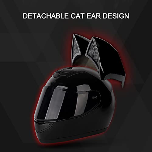 YAYT Casco Bluetooth para Motocicleta Cat Ears, Lazo Rosa Lente Antivaho Transparente Juego De Casco Integral Anticolisión para Carreras Todoterreno Aprobado por Dot