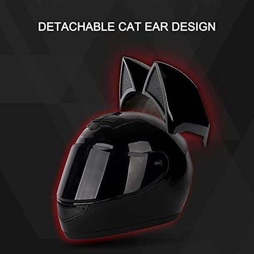 YAYT Casco Integral para Motocicleta Girl Cat Ears, Visera Dorada con Auricular Bluetooth + Lazo Rosa + Lente Transparente Antivaho Casco Anticolisión Aprobado por Dot