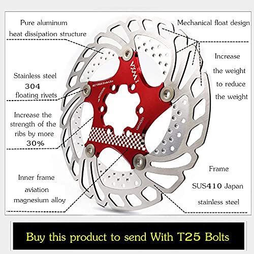 YBEKI Freno Disco Rotores Bicicleta 140mm 160mm 180mm 203mm Bicicleta Freno Disco para Bicicleta de Carretera, Bicicleta de Montaña, MTB, BMX (rojo, 203mm)