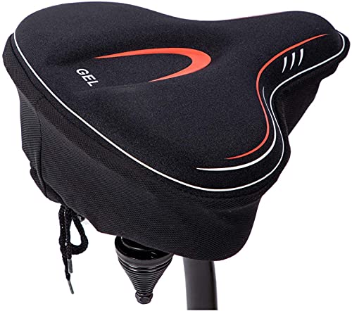 YBEKI Funda para Asiento De Bicicleta Estática, Cómodo Cojín Grande para Silla De Bicicleta Relleno De Gel y Espuma De Alta Densidad, Cojín para Silla De Bicicleta Más Elástico y Suave (Rojo)