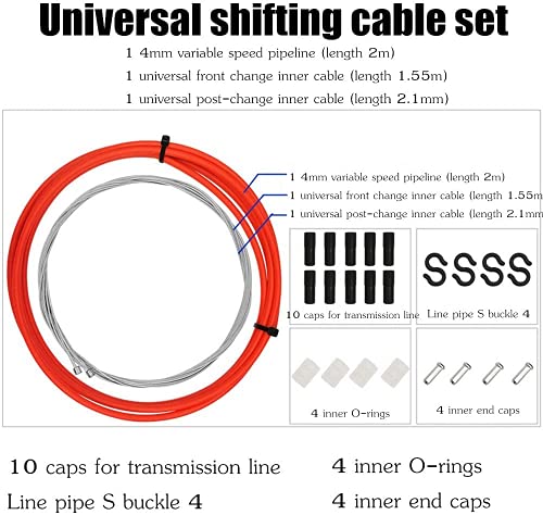 YBEKI Kit Cable Freno Bicicleta y Kit Cable Palanca Cambios Bicicleta – 2 en 1 Universal de Cable de Freno Cable de Palanca de Cambios de Bicicletapara para Bicicleta de Carretera, MTB (Rojo)