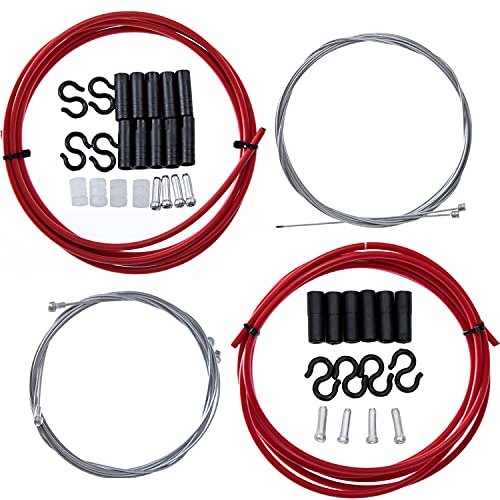 YBEKI Kit Cable Freno Bicicleta y Kit Cable Palanca Cambios Bicicleta – 2 en 1 Universal de Cable de Freno Cable de Palanca de Cambios de Bicicletapara para Bicicleta de Carretera, MTB (Rojo)