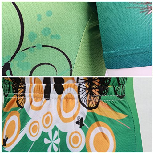 YFCH Niños Maillots de Ciclismo Jersey de Manga Corta + Culotte Pantalones Traje Conjunto de Bicicleta para Deportes al Aire Libre, Verde con Ciclista, 8-9 años/L