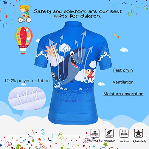 YFPICO Niños Traje de Ciclismo Transpirable para Deportes al Aire Libre Ropa Ajustada Cuerpo Pantalones + Tops Especial de la Almohadilla, Azul tiburón Tops+Pantalones, M (4-6 años)