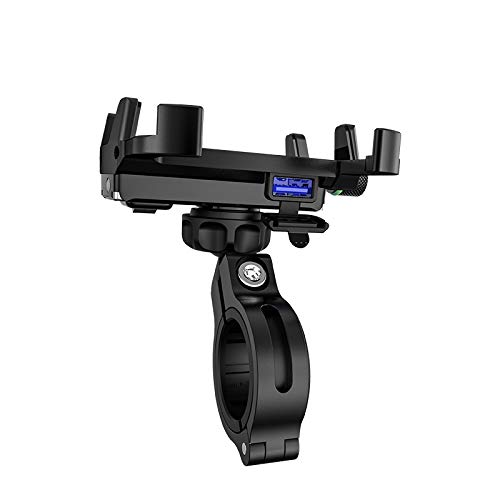 YGL Soporte Móvil Moto con Cargador,Impermeable Aluminio Moto Soporte de Montaje,Cargador USB QC 3.0 Compatible con iPhone/Huawei/Samsung en vehículos de 12-24 V