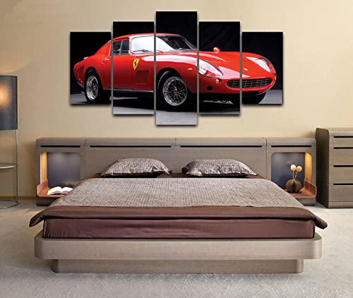 YHGFG Cuadro sobre Impresión Lienzo 5 Piezas 1966 Ferrar 275 GTB / 4 Coche clásico HD Imágenes Modulares Sala De Estar Cuadro Decorativo Abstracto Salon Dormitorio Decoración para El Hogar 150X100Cm