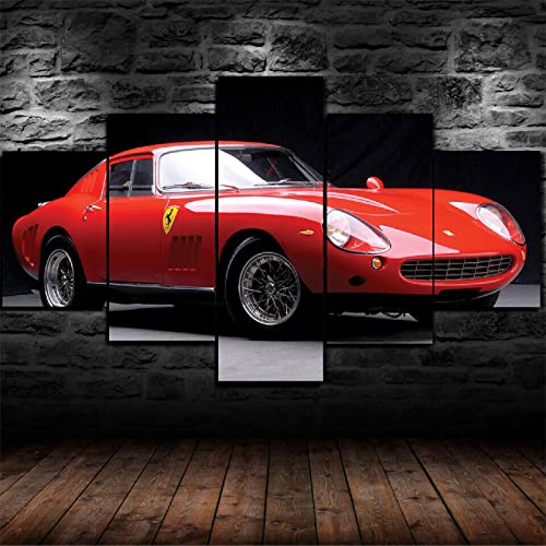 YHGFG Cuadro sobre Impresión Lienzo 5 Piezas 1966 Ferrar 275 GTB / 4 Coche clásico HD Imágenes Modulares Sala De Estar Cuadro Decorativo Abstracto Salon Dormitorio Decoración para El Hogar 150X100Cm