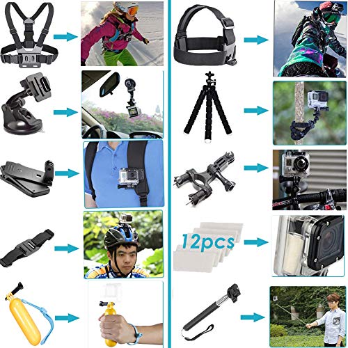 YHTSPORT - Kit de accesorios de cámara de acción para GoPro Hero 9 8 Max 7 6 5 4 negro, GoPro 2018, Session Fusion, plata, blanco Insta360 DJI SJCAM APEMAN AKASO y otras cámaras (29 en 1)