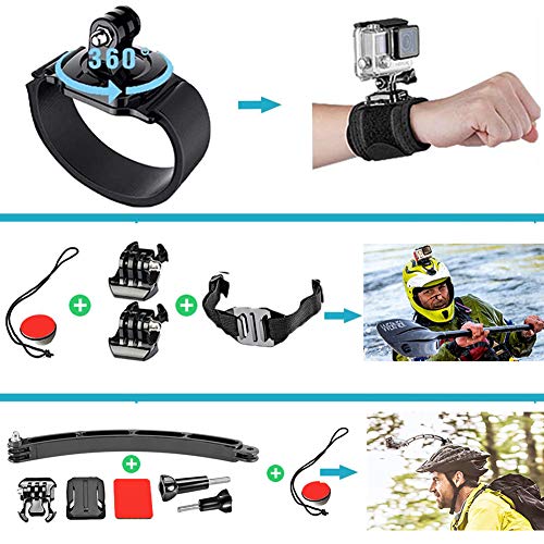 YHTSPORT - Kit de accesorios de cámara de acción para GoPro Hero 9 8 Max 7 6 5 4 negro, GoPro 2018, Session Fusion, plata, blanco Insta360 DJI SJCAM APEMAN AKASO y otras cámaras (29 en 1)