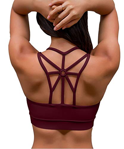 YIANNA Sujetador Deportivo Mujer con Relleno Extraíble Sujetadores Deportivos Top Deporte Yoga Fitness sin Aros Rojo, YA139 Size M