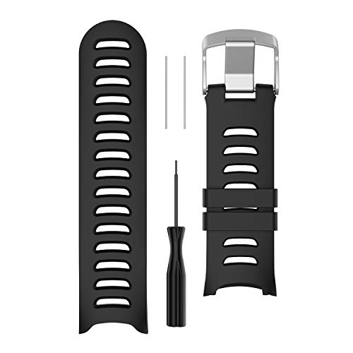 Yikamosi Compatible con Garmin Forerunner 610 Correa,de Silicona Suave Correa de Reloj Stainless Steel Clasp Respirable Reemplaz Atar con Correa para Garmin Forerunner 610(Black)