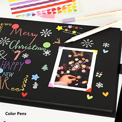 YILEEY Album de Fotos para Pegar y Escribir Scrapbook, 80 Páginas Negras, DIY Scrapbooking Set con 10 rotuladores 5pcs Plantillas 6pcs Pegatinas y 2pcs Photo Corners, Original Regalos