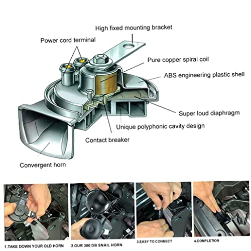 Yililay Snail Air Horn Train Kit Cuerno Kit Motocicleta Cuerno eléctrico 12V 120dB Super Huertos para Camiones Coches Bikes Boats Black Rojo 2 unids, Equipo electrónico Accesorios
