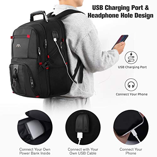 YIORMIOR Mochilas Escolares Mochila Hombre para 15.6 & 17.3 Pulgadas Portátiles con Puerto de Carga USB