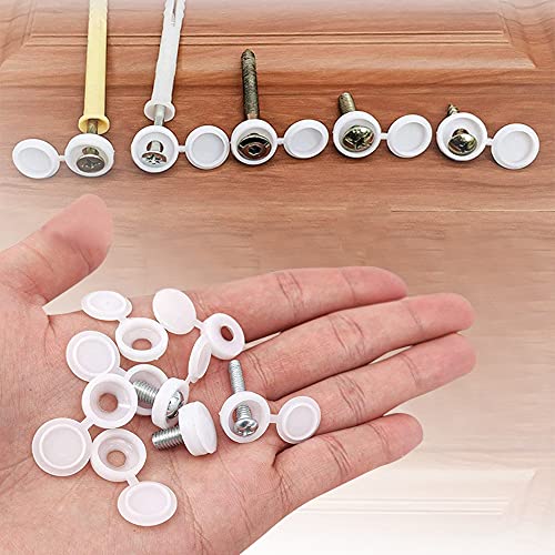 YIXISI 100 Piezas Tapa de Tornillo de Plástico, Tapas Cubierta de Tornillo con Bisagras para Tornillos de Número 6 y 8, para Armarios de Muebles, con Caja de Almacenaje, Blanco