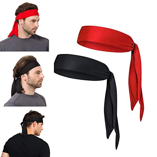 Yizhet Diadema Deportiva Hombre 2 Piezas Cinta para Pelo Roja y Negro Cinta Sudor Cabeza Antideslizante Bandas de Cabeza Unisex Pañuelo Pelo Deporte Headband para Ciclismo, Yoga