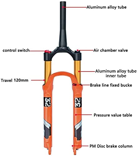 YLXD Horquilla Delantera de aleación de 26/27,5/29 Pulgadas, magnesio, Horquillas amortiguadoras de Bicicleta, Recorrido de 140 mm, Eje, Freno de Disco QR de 9 mm para Bicicleta MTB 26