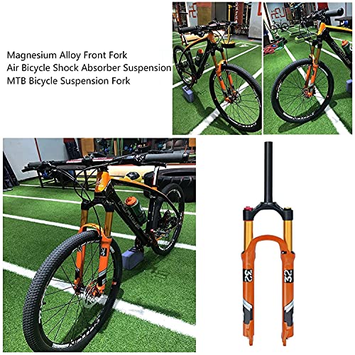 YLXD Horquilla Delantera de aleación de 26/27,5/29 Pulgadas, magnesio, Horquillas amortiguadoras de Bicicleta, Recorrido de 140 mm, Eje, Freno de Disco QR de 9 mm para Bicicleta MTB 26