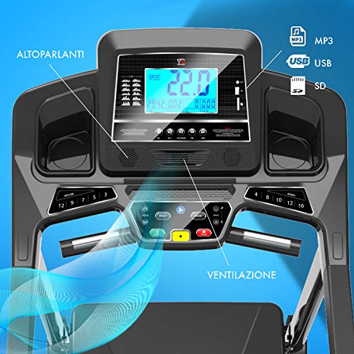 YM TAP180PRO Cinta De Correr Eléctrica Plegable De 22 km/h, APP ZWIFT y KINOMAP, Cinturón de Frecuencia Cardíaca y Esterilla Incluidos, Inclinación y Lubricación Automático, 150 kg, 2500W (7HP pico)