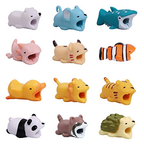 YMHPRIDE 12 Pack Cute Cartoon Animal Cable Protector, previene la Rotura del Cable Cable Protector Case para iPhone/iPad, Varios Animal Cable Chewers Mini Cables