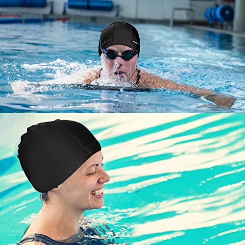 YMIFEEY Unisex Gorro de Natación Piscina Mujer y Hombre Gorro de Piscina para Pelo Largo y Corto Gorros de Baño Impermeable Suave y Cómodo (1 Negro)