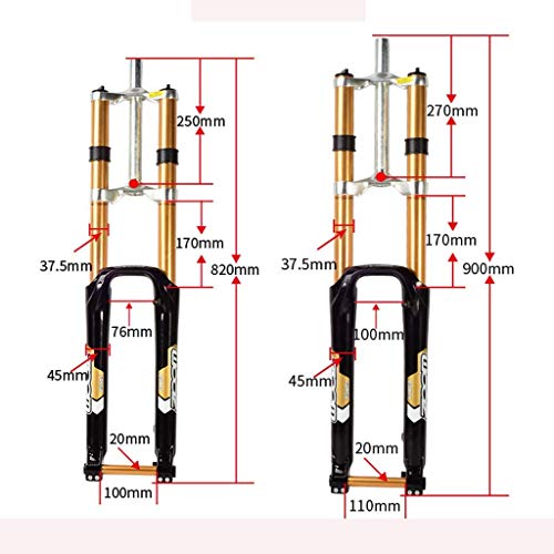 YMSHD Horquilla Delantera Rueda Resorte para Bicicleta Montaña, Horquilla Doble Corona Dh FR Am, Sistema Presión Resorte MTB Downhill, Liberación Rápida/Eje Pasante, Aleación Magnesio Y Al