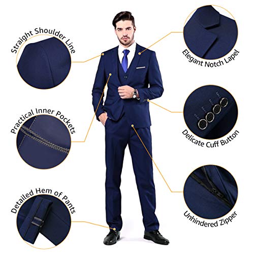 YND Conjunto de traje de 3 piezas de ajuste delgado para hombre, chaqueta de chaqueta de chaqueta sólida y pantalones de corbata, De Color Verde Oscuro, XL