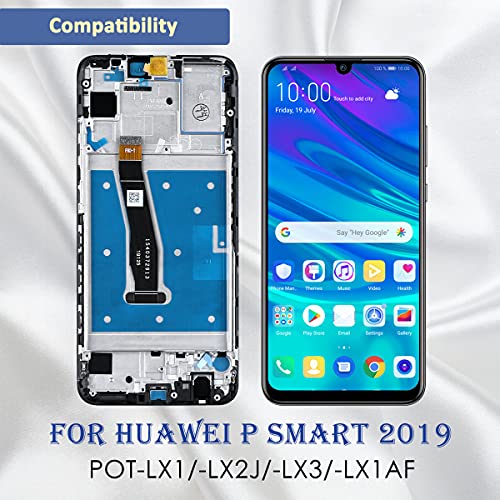 Yodoit Pantalla para Huawei P Smart 2019 / P smart 2020 LCD de Repuesto con marco reemplazo de pantalla Digitalizador Táctil Asamblea 6.2" Negro Kit de Herramientas de Reparación