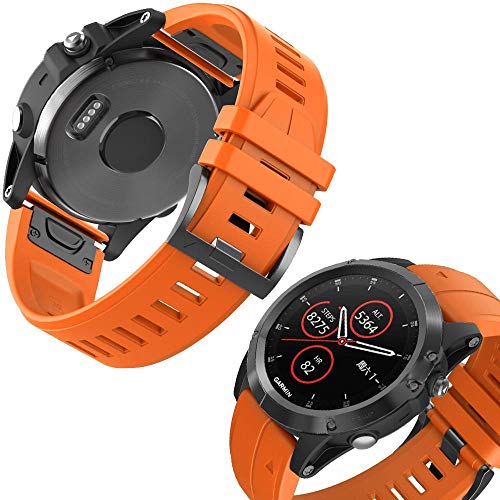 YOOSIDE Fenix 6X 5X Silicona Pulsera 26 mm QuickFit Suave Resistente al Agua Correa de repuesto para Garmin Plus Solar/Pro/Sapphire, 3, Tactix Delta (naranja)