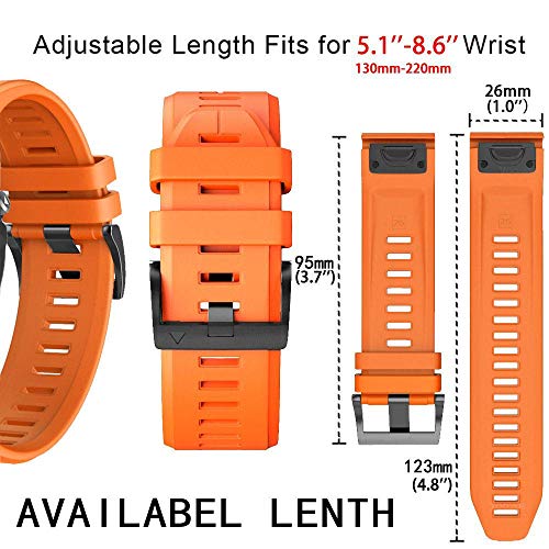 YOOSIDE Fenix 6X 5X Silicona Pulsera 26 mm QuickFit Suave Resistente al Agua Correa de repuesto para Garmin Plus Solar/Pro/Sapphire, 3, Tactix Delta (naranja)