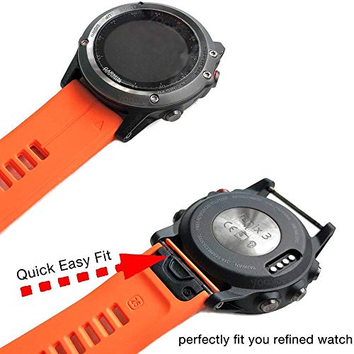 YOOSIDE Fenix 6X 5X Silicona Pulsera 26 mm QuickFit Suave Resistente al Agua Correa de repuesto para Garmin Plus Solar/Pro/Sapphire, 3, Tactix Delta (naranja)