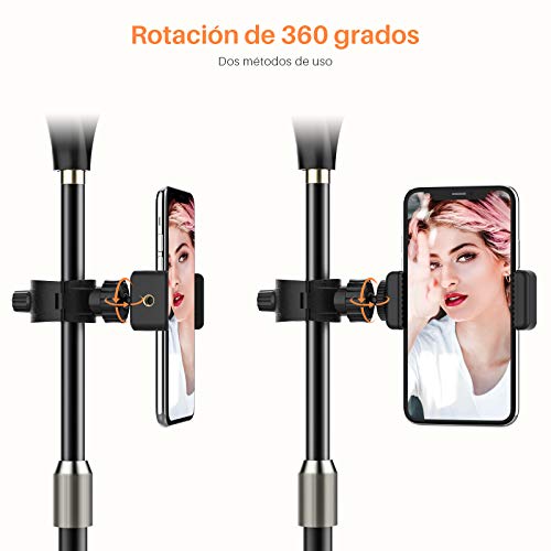 Yoozon Anillo de Luz LED fotográfica de Escritorio, 3 Colores y 10 Brillos. Altura Ajustable con Soporte de teléfono para Selfie, Videoconferencia, Youtube Video, Maquillaje, Transmisión en vivo