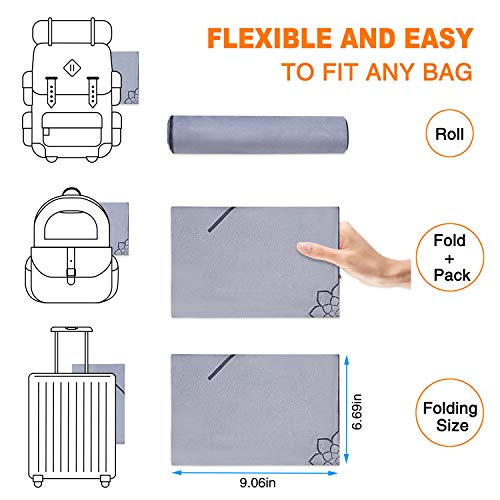 YOSHAWN 1mm Plegable Yoga Esterilla par Viajes, Antideslizante, Diseño Fino, Respetuosa Material, Líneas Auxiliares, Ligera Yoga Esterilla par Pilates Bolsa Transporte Interior Exterior Navidad(Gris)
