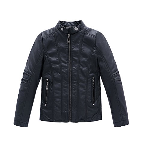 YoungSoul Chaqueta Biker de Cuero sintético para Niños - Abrigos de imitación Cuero Primavera e Otoño - Cazadoras Moto ccon Diseño Guateado 8-9 años/Etiqueta 140cm