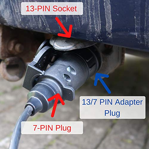 Your Day Mate Adaptador eléctrico de 13 a 7 Pines, Conector de Remolque para Coche y Caravanas, incluida Cubierta de Caucho para Bola de Remolques, Impermeable, ISO 11446 e ISO 1724, 12 V