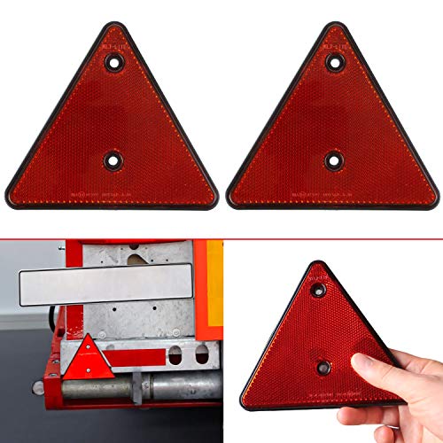 Your Day Mate Reflector Triangular de Remolque, Paquete de 2, para Atornillar, 15 x 15 x 15 cm, Agujero de 70 mm, Probado Electrónicamente, Triángulo de Remolque Trasero Estándar Derecho e Izquierdo