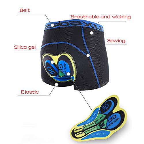 YouthRM Ropa Interior de Ciclismo Acolchada en 3D para Hombre Pantalones Cortos de Silicona Espesa - Calzoncillos para Bicicleta Calzoncillos Transpirables para Bicicleta MTB y Transpiración,Blue,XXX