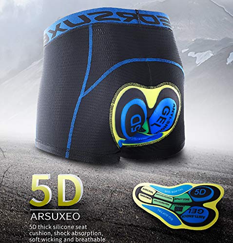 YouthRM Ropa Interior de Ciclismo Acolchada en 3D para Hombre Pantalones Cortos de Silicona Espesa - Calzoncillos para Bicicleta Calzoncillos Transpirables para Bicicleta MTB y Transpiración,Blue,XXX