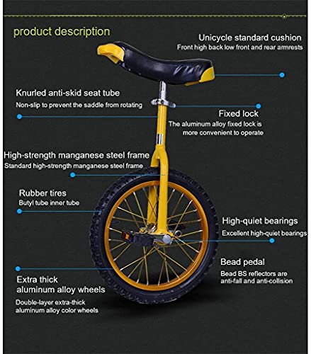 YQTXDS Bicicleta Monociclo Monociclo para Adultos Niños Principiante Adolescente Unisex, Monociclos 16/18/20 Pulgadas Sun Balance Bik (Entrenador de Bicicletas)