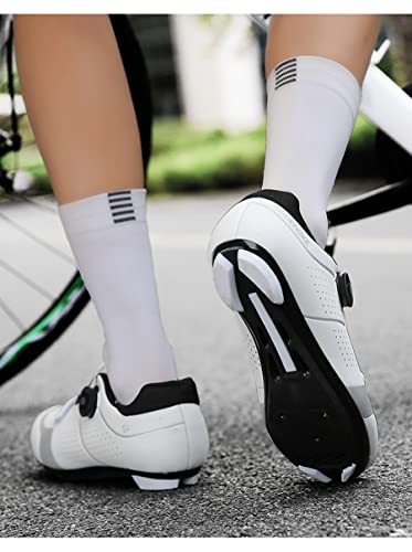 YRXWAN Calzado de Ciclismo de Carretera para Hombre Zapatillas Spinning SPD Bike Off Road Racing para calas Ligero Transpirable,Bicicleta Zapatillas de Ciclismo de Carretera para Mujer,Blanco,45