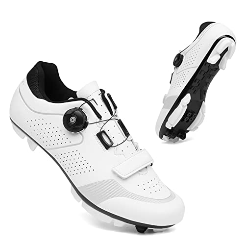 YRXWAN Calzado de Ciclismo de Carretera para Hombre Zapatillas Spinning SPD Bike Off Road Racing para calas Ligero Transpirable,Bicicleta Zapatillas de Ciclismo de Carretera para Mujer,Blanco,45