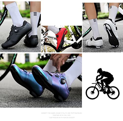 YRXWAN Calzado de Ciclismo de Carretera para Hombre Zapatillas Spinning SPD Bike Off Road Racing para calas Ligero Transpirable,Bicicleta Zapatillas de Ciclismo de Carretera para Mujer,Blanco,45