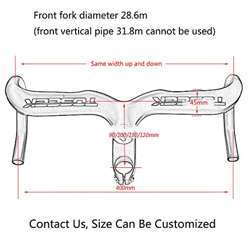 YSHUAI Manillar De Bicicleta De Carretera De Carbono, Manillar De Bicicleta Fixie Bike, Manillar De Bicicleta, Manillar De Bicicleta Plegable, Super Ligero, Manillares Integrados,Blanco,400 * 120mm