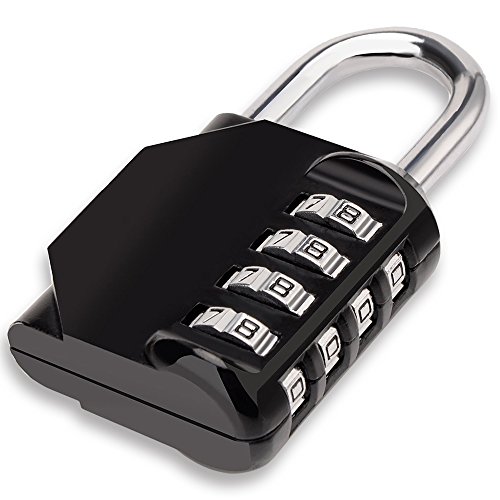 YuCool Paquete de 2 candados combinados, 4 códigos de bloqueo de dígitos + 2 correas de seguridad de acero inoxidable para proteger tu almacenamiento, paquete de 4 (negro, plata)