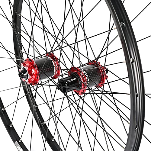 YUDIZWS Llantas 26/27.5/29 Pulgadas MTB Freno Disco Montaña Juego De Ruedas Bicicletas Fibra Carbon Casete Cubo QR 8/9/10/11 Velocida (Color : Red, Size : 26inch)