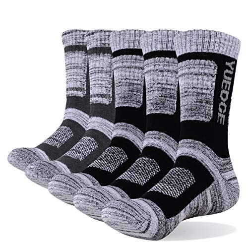 YUEDGE 5 Pares Hombre Senderismo Calcetines para Trekking Camping Tenis y Otros Deportes, Transpirable, Alto Rendimiento (L)